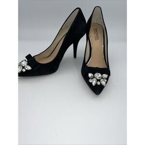 MICHAEL KORS FELICITY PUMP BLACK SUEDE HEELS Sz 7 Rhinestones 40F5FEHP1S $160